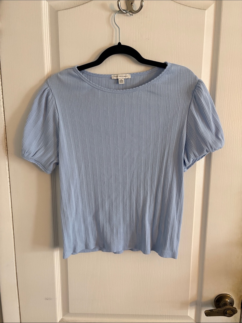 Free Assembly Puff Sleeve Ribbed Tee in Light Blue